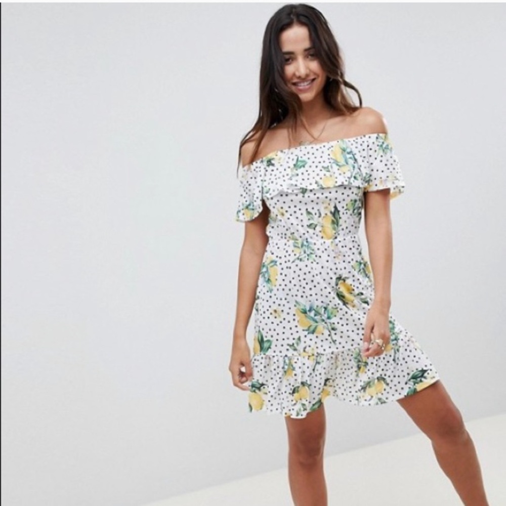 ASOS Lemon Print Off The Shoulder Sundress